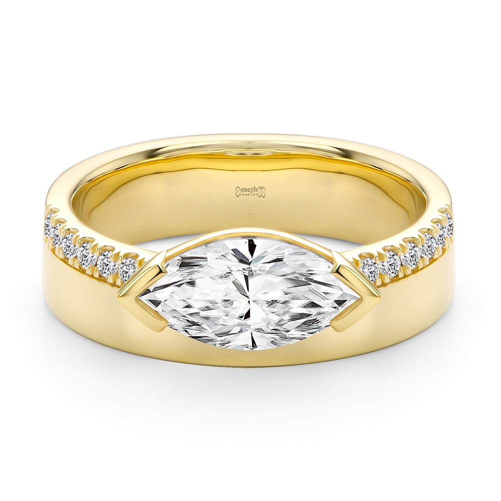 14k Yellow Gold Offset Marquise Diamond Engagement Ring - Flat View -  108049 - Thumbnail