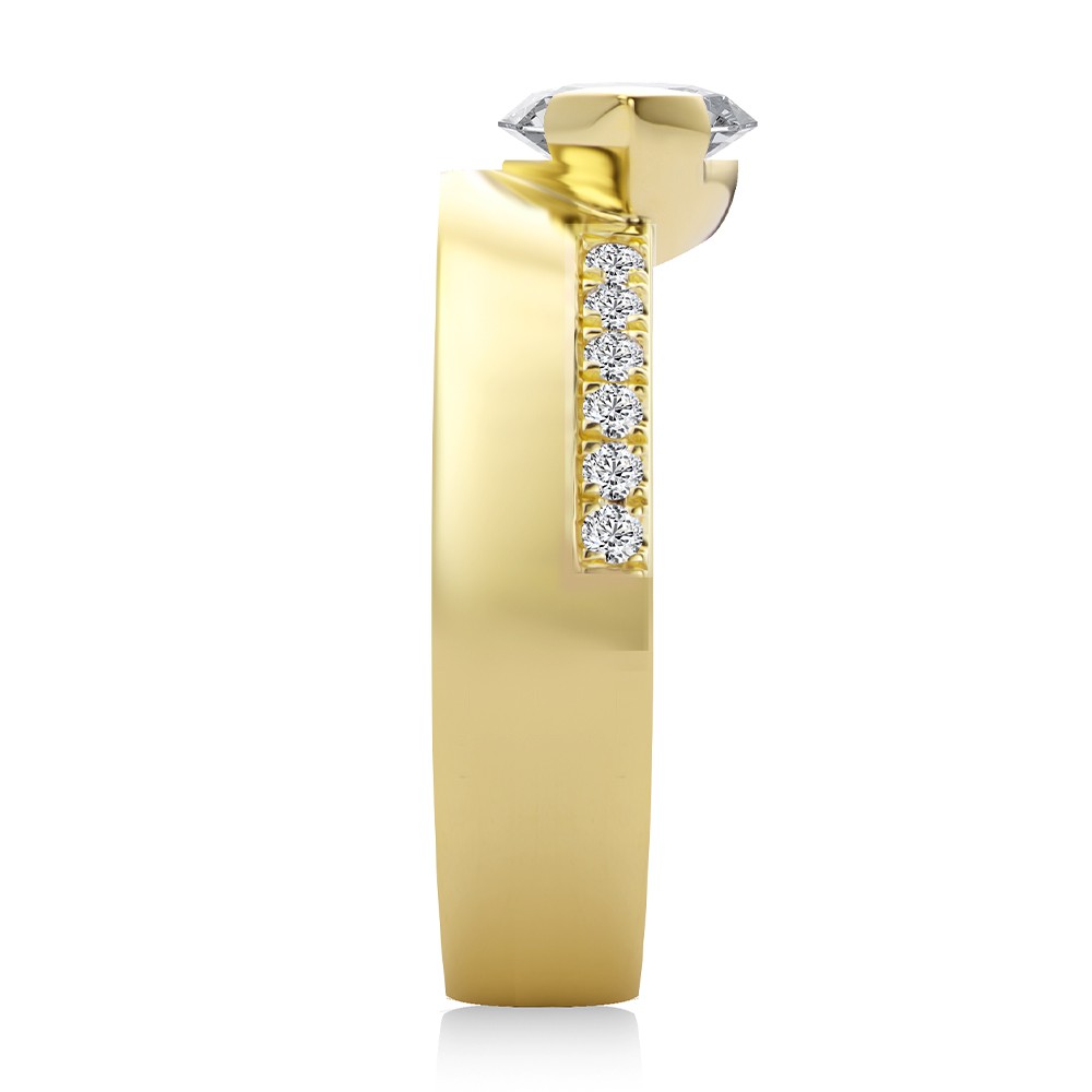 14k Yellow Gold Offset Marquise Diamond Engagement Ring - Side View -  108049 - Thumbnail