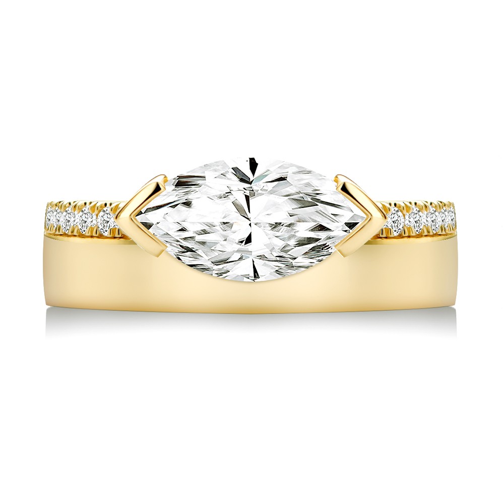 14k Yellow Gold Offset Marquise Diamond Engagement Ring - Top View -  108049 - Thumbnail