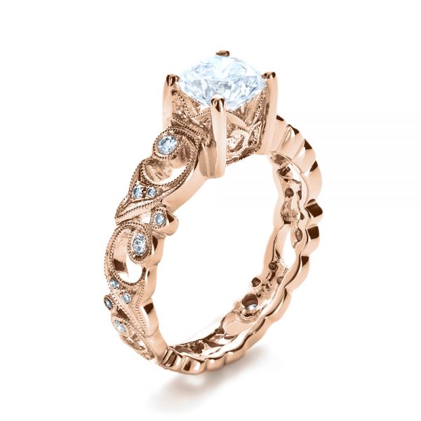 14k Rose Gold 14k Rose Gold Organic Diamond Engagement Ring - Three-Quarter View -  1174