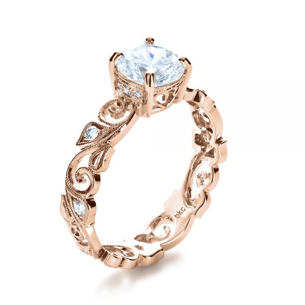14k Rose Gold 14k Rose Gold Organic Diamond Engagement Ring - Three-Quarter View -  1176