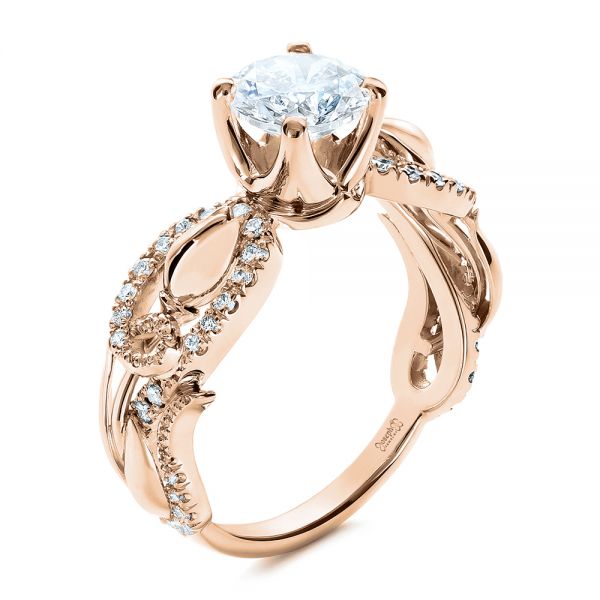 18k Rose Gold 18k Rose Gold Organic Diamond Engagement Ring - Three-Quarter View -  1289