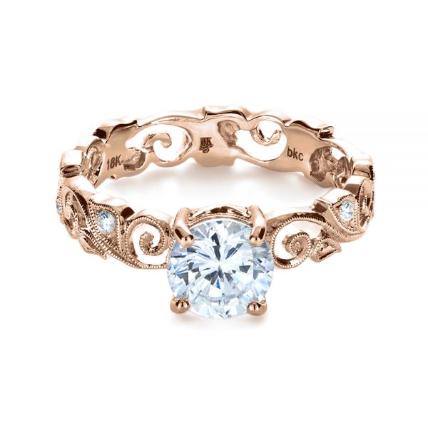 18k Rose Gold 18k Rose Gold Organic Diamond Engagement Ring - Flat View -  1176