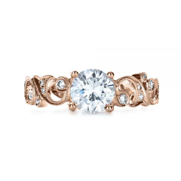 18k Rose Gold 18k Rose Gold Organic Diamond Engagement Ring - Top View - 1174