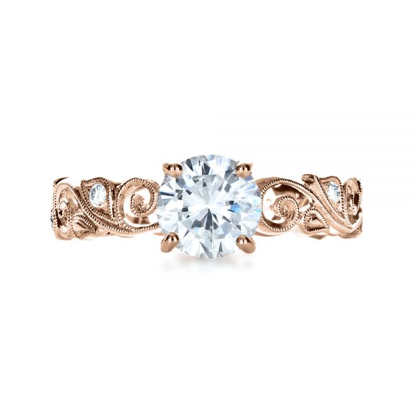 18k Rose Gold 18k Rose Gold Organic Diamond Engagement Ring - Top View - 1176