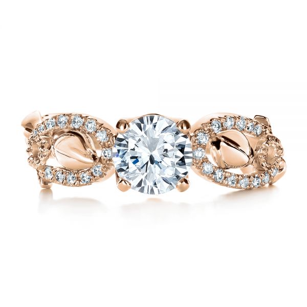 18k Rose Gold 18k Rose Gold Organic Diamond Engagement Ring - Top View -  1289