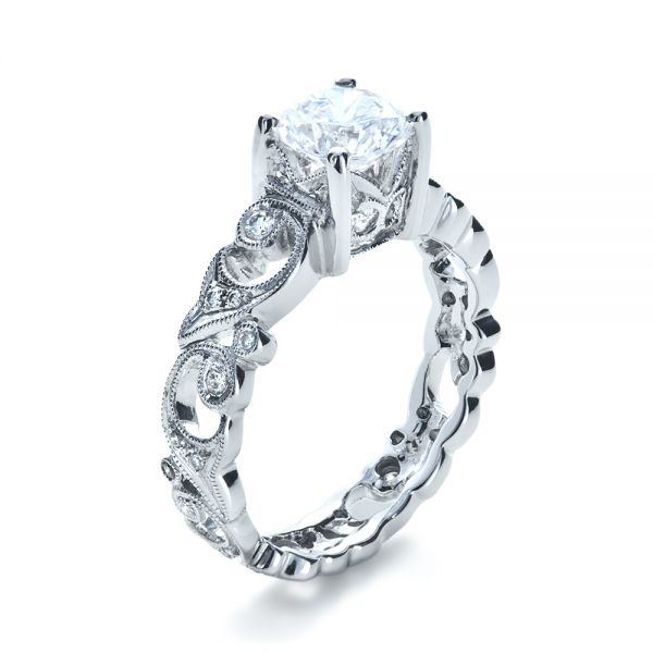 18k White Gold Organic Diamond Engagement Ring - Three-Quarter View -  1174
