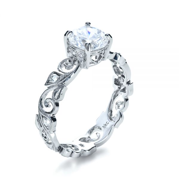 14k White Gold 14k White Gold Organic Diamond Engagement Ring - Three-Quarter View -  1176