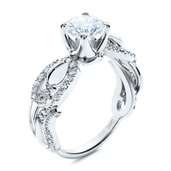 14k White Gold Organic Diamond Engagement Ring - Three-Quarter View -  1289