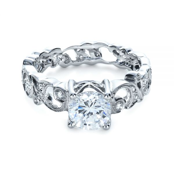 18k White Gold Organic Diamond Engagement Ring - Flat View - 1174