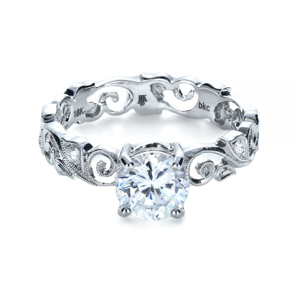 18k White Gold Organic Diamond Engagement Ring - Flat View - 1176
