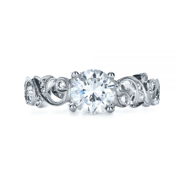 18k White Gold Organic Diamond Engagement Ring - Top View -  1174