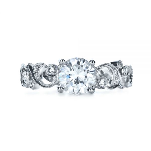 18k White Gold Organic Diamond Engagement Ring - Top View - 1174