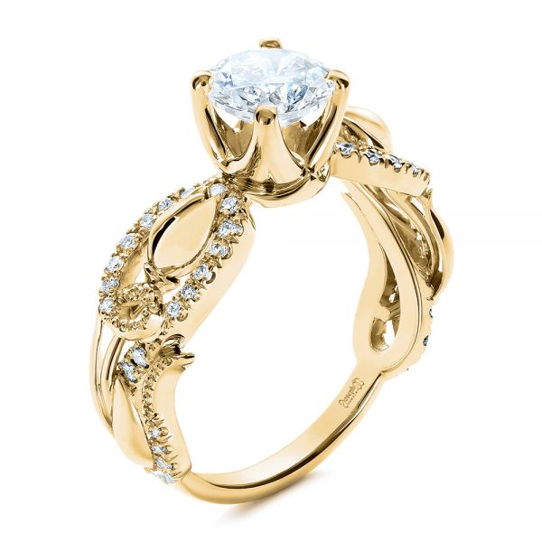 18k Yellow Gold 18k Yellow Gold Organic Diamond Engagement Ring - Three-Quarter View -  1289