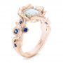 18k Rose Gold 18k Rose Gold Organic Flower Halo Diamond And Blue Sapphire Engagement Ring - Three-Quarter View -  102115 - Thumbnail