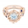 18k Rose Gold 18k Rose Gold Organic Flower Halo Diamond And Blue Sapphire Engagement Ring - Flat View -  102115 - Thumbnail
