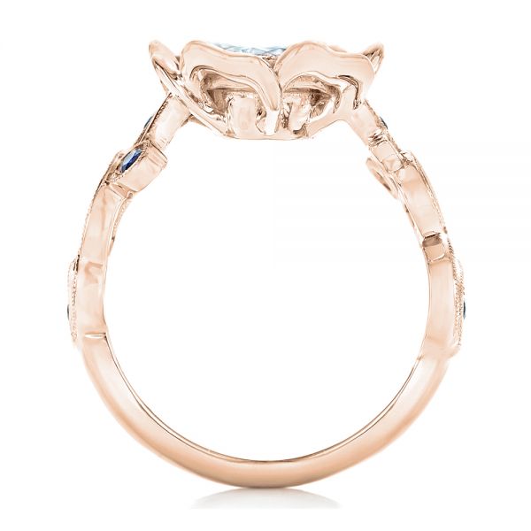 18k Rose Gold 18k Rose Gold Organic Flower Halo Diamond And Blue Sapphire Engagement Ring - Front View -  102115