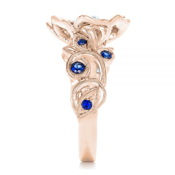 14k Rose Gold 14k Rose Gold Organic Flower Halo Diamond And Blue Sapphire Engagement Ring - Side View -  102115