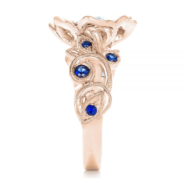 18k Rose Gold 18k Rose Gold Organic Flower Halo Diamond And Blue Sapphire Engagement Ring - Side View - 102115