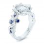 18k White Gold Organic Flower Halo Diamond And Blue Sapphire Engagement Ring - Three-Quarter View -  102115 - Thumbnail