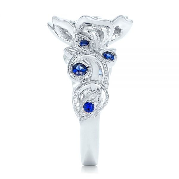  Platinum Platinum Organic Flower Halo Diamond And Blue Sapphire Engagement Ring - Side View -  102115