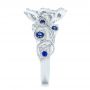 18k White Gold Organic Flower Halo Diamond And Blue Sapphire Engagement Ring - Side View -  102115 - Thumbnail