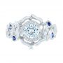 18k White Gold Organic Flower Halo Diamond And Blue Sapphire Engagement Ring - Top View -  102115 - Thumbnail