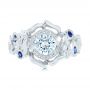 18k White Gold Organic Flower Halo Diamond And Blue Sapphire Engagement Ring - Top View -  102115 - Thumbnail