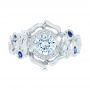  Platinum Platinum Organic Flower Halo Diamond And Blue Sapphire Engagement Ring - Top View -  102115 - Thumbnail