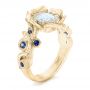 18k Yellow Gold 18k Yellow Gold Organic Flower Halo Diamond And Blue Sapphire Engagement Ring - Three-Quarter View -  102115 - Thumbnail