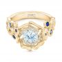 14k Yellow Gold 14k Yellow Gold Organic Flower Halo Diamond And Blue Sapphire Engagement Ring - Flat View -  102115 - Thumbnail