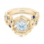 18k Yellow Gold 18k Yellow Gold Organic Flower Halo Diamond And Blue Sapphire Engagement Ring - Flat View -  102115 - Thumbnail