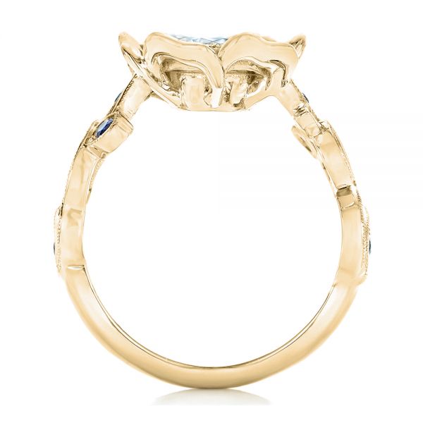 18k Yellow Gold 18k Yellow Gold Organic Flower Halo Diamond And Blue Sapphire Engagement Ring - Front View - 102115