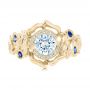 14k Yellow Gold 14k Yellow Gold Organic Flower Halo Diamond And Blue Sapphire Engagement Ring - Top View -  102115 - Thumbnail