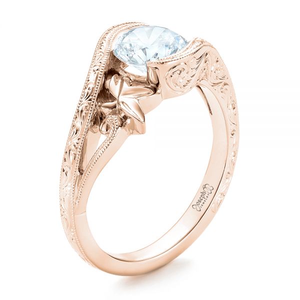 18k Rose Gold 18k Rose Gold Organic Leaf Solitaire Diamond Engagement Ring - Three-Quarter View -  102580