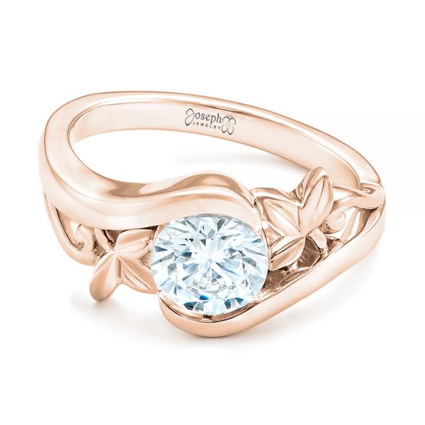 14k Rose Gold 14k Rose Gold Organic Leaf Solitaire Diamond Engagement Ring - Flat View -  102411