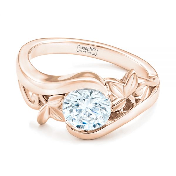 18k Rose Gold 18k Rose Gold Organic Leaf Solitaire Diamond Engagement Ring - Flat View -  102411