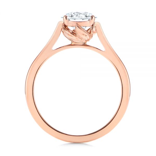 18k Rose Gold Organic Leaf Solitaire Diamond Engagement Ring - Front View -  105392