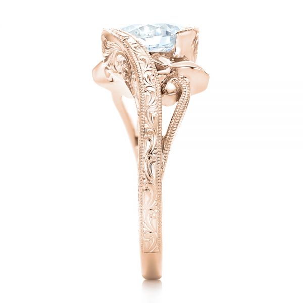 14k Rose Gold 14k Rose Gold Organic Leaf Solitaire Diamond Engagement Ring - Side View -  102580