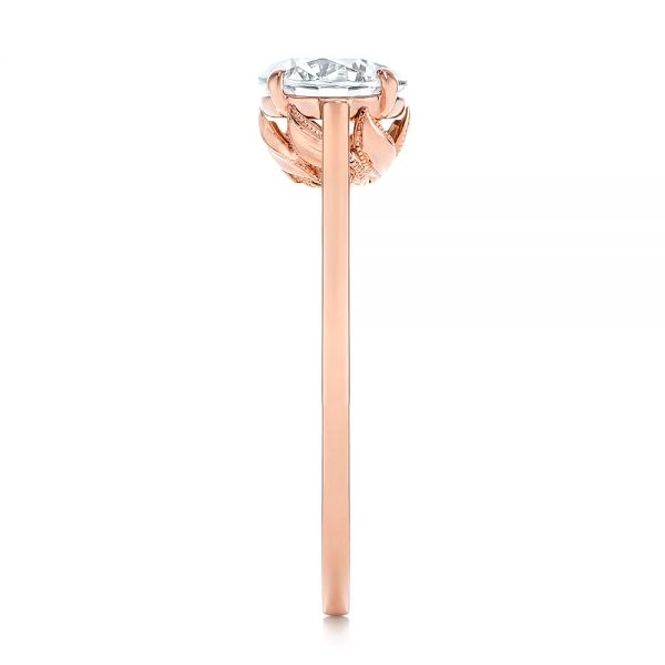 18k Rose Gold Organic Leaf Solitaire Diamond Engagement Ring - Side View -  105392 - Thumbnail