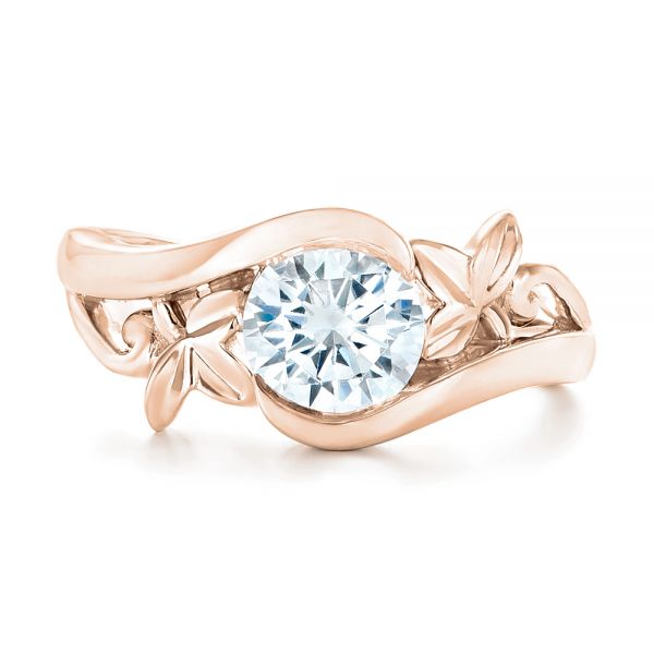 14k Rose Gold 14k Rose Gold Organic Leaf Solitaire Diamond Engagement Ring - Top View -  102411