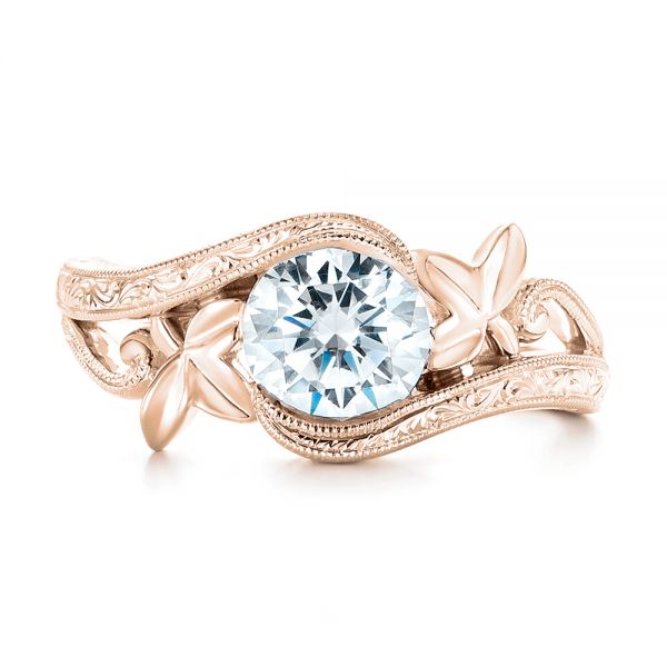 14k Rose Gold 14k Rose Gold Organic Leaf Solitaire Diamond Engagement Ring - Top View -  102580