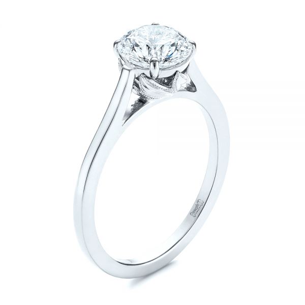 18k White Gold 18k White Gold Organic Leaf Solitaire Diamond Engagement Ring - Three-Quarter View -  105392