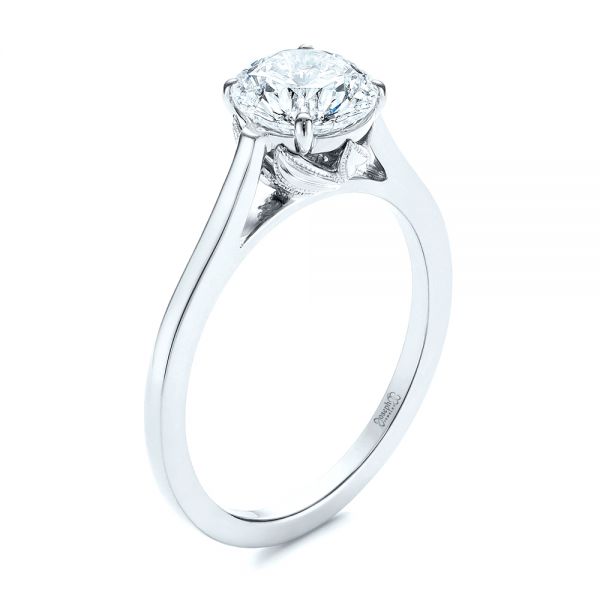 14k White Gold 14k White Gold Organic Leaf Solitaire Diamond Engagement Ring - Three-Quarter View - 105392