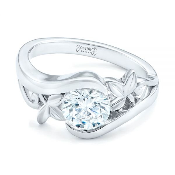  Platinum Platinum Organic Leaf Solitaire Diamond Engagement Ring - Flat View -  102411