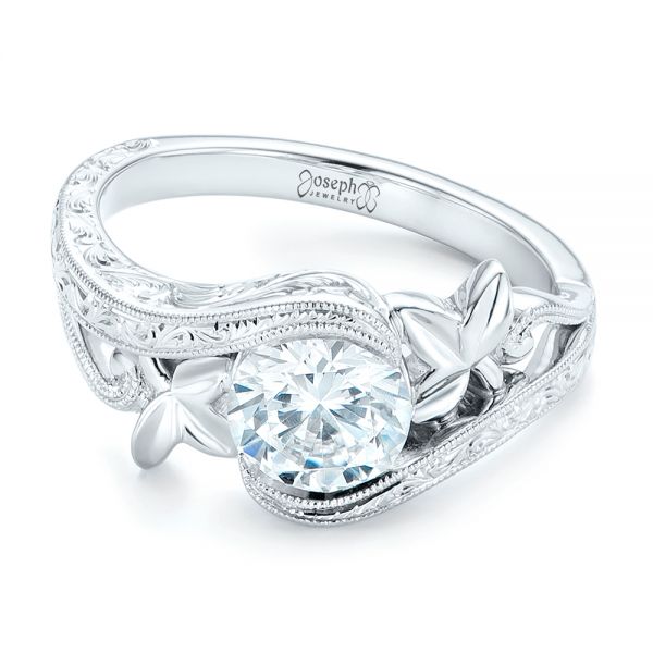  Platinum Platinum Organic Leaf Solitaire Diamond Engagement Ring - Flat View -  102580