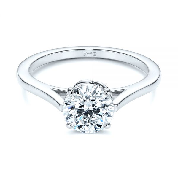 18k White Gold 18k White Gold Organic Leaf Solitaire Diamond Engagement Ring - Flat View -  105392
