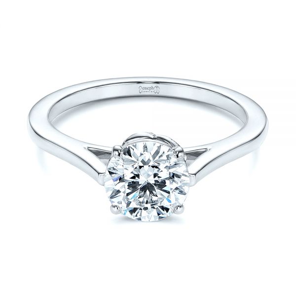 14k White Gold 14k White Gold Organic Leaf Solitaire Diamond Engagement Ring - Flat View - 105392