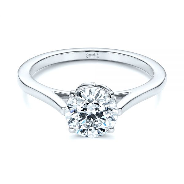 18k White Gold 18k White Gold Organic Leaf Solitaire Diamond Engagement Ring - Flat View -  105392 - Thumbnail