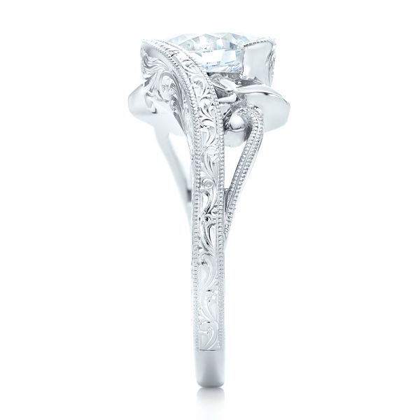  Platinum Platinum Organic Leaf Solitaire Diamond Engagement Ring - Side View -  102580